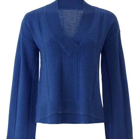 Derek Lam Sweaters - DEREK LAM 10 CROSBY Military Wool Blue V-Neck Pullover Sweater - Sz Extra Small